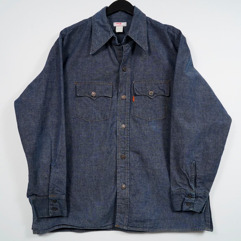 Vintage 70s Levi’s Orange Tab Denim Chore Work Shirt XL Made in USA Indigo - Picture 9 of 12